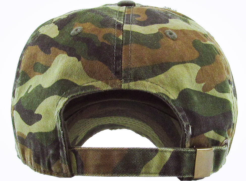 Distressed Camo Unisex Hat - Logo 3 - White Stitched