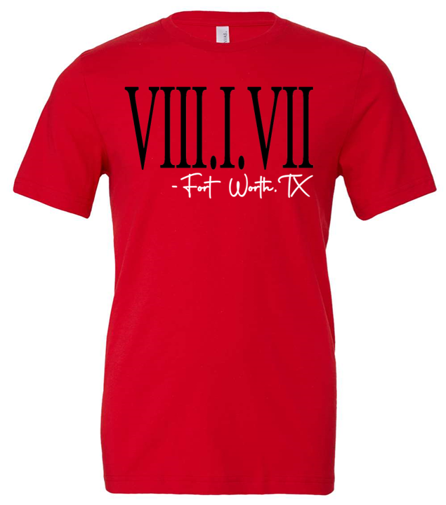 817 Roman Numerals - Black And White Font - Red Shirt