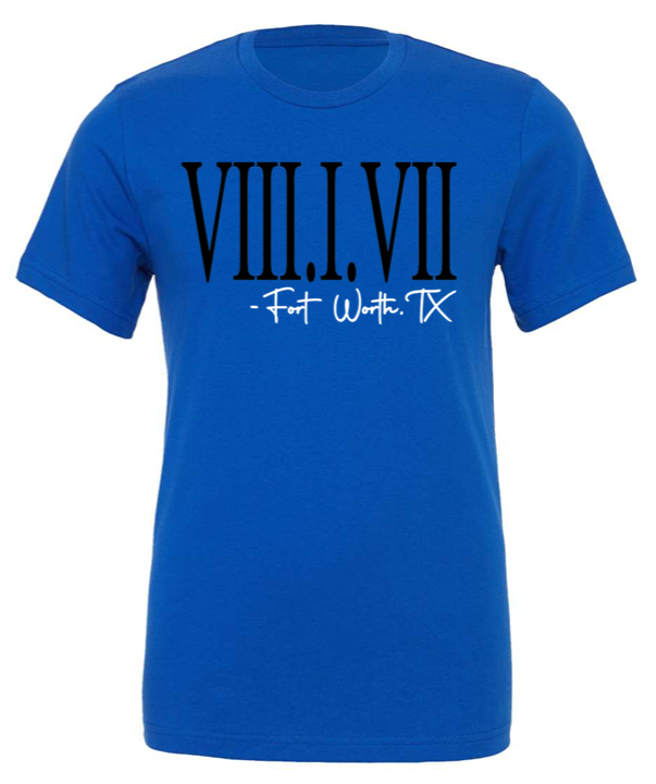 817 Roman Numerals - Black And White Font - Royal Blue Shirt
