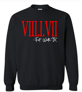 817 Roman Numerals - Black Sweatshirt - Red and White Font