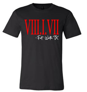 817 Roman Numerals - Red And White Font - Black Shirt