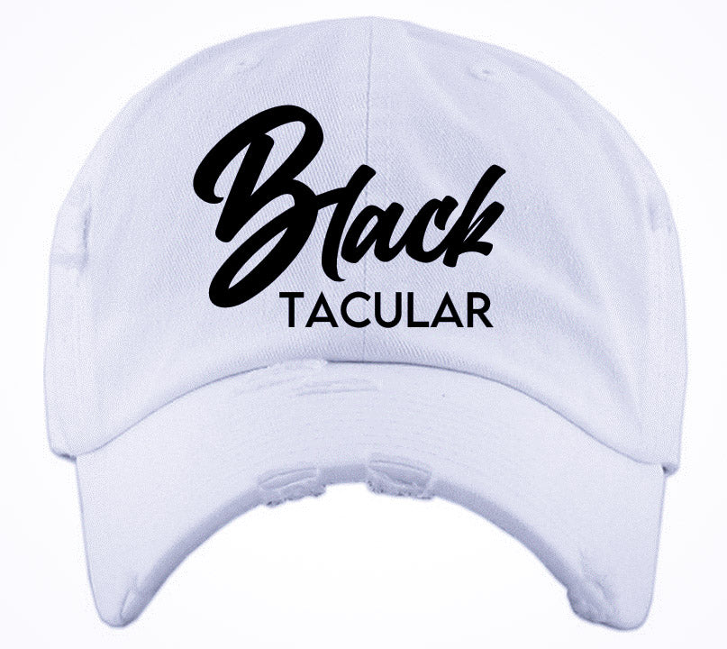 Distressed White Unisex Hat - Logo 4 - Black Stitched