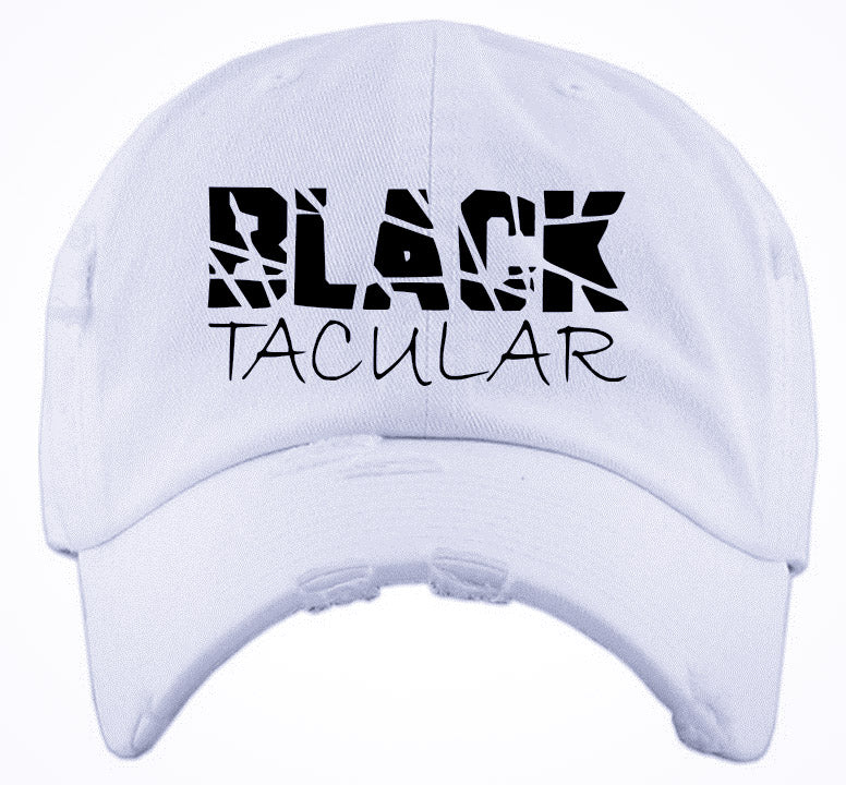 Distressed White Unisex Hat - Logo 1 - Black Stitched