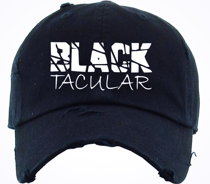 Distressed Black Unisex Hat - Logo 1 - White Stitched