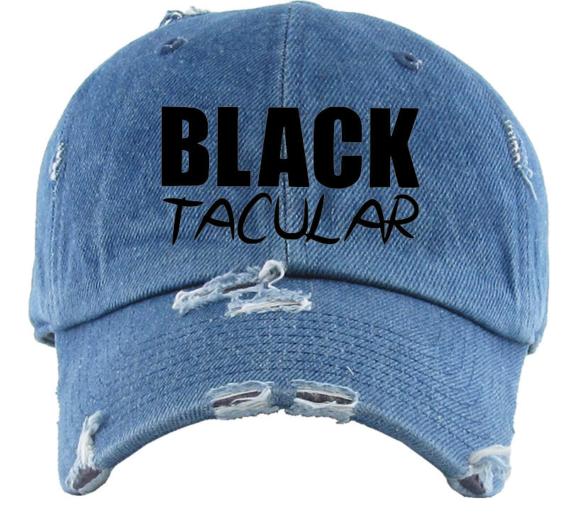 Distressed Denim Unisex Hat - Logo 2 - Black Stitched