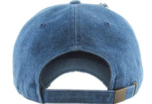Load image into Gallery viewer, Distressed Denim Unisex Hat - Logo 3 - Black Stitched
